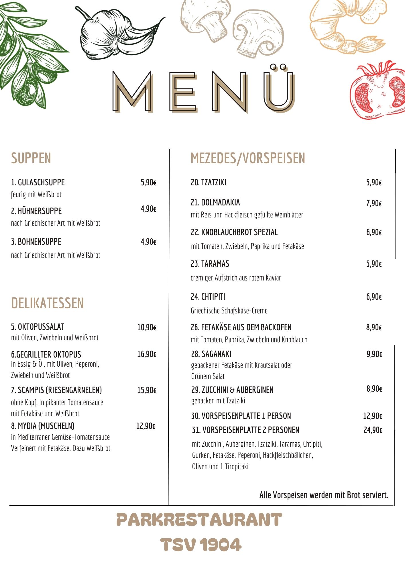 Online Karte Parkrestaurant 1