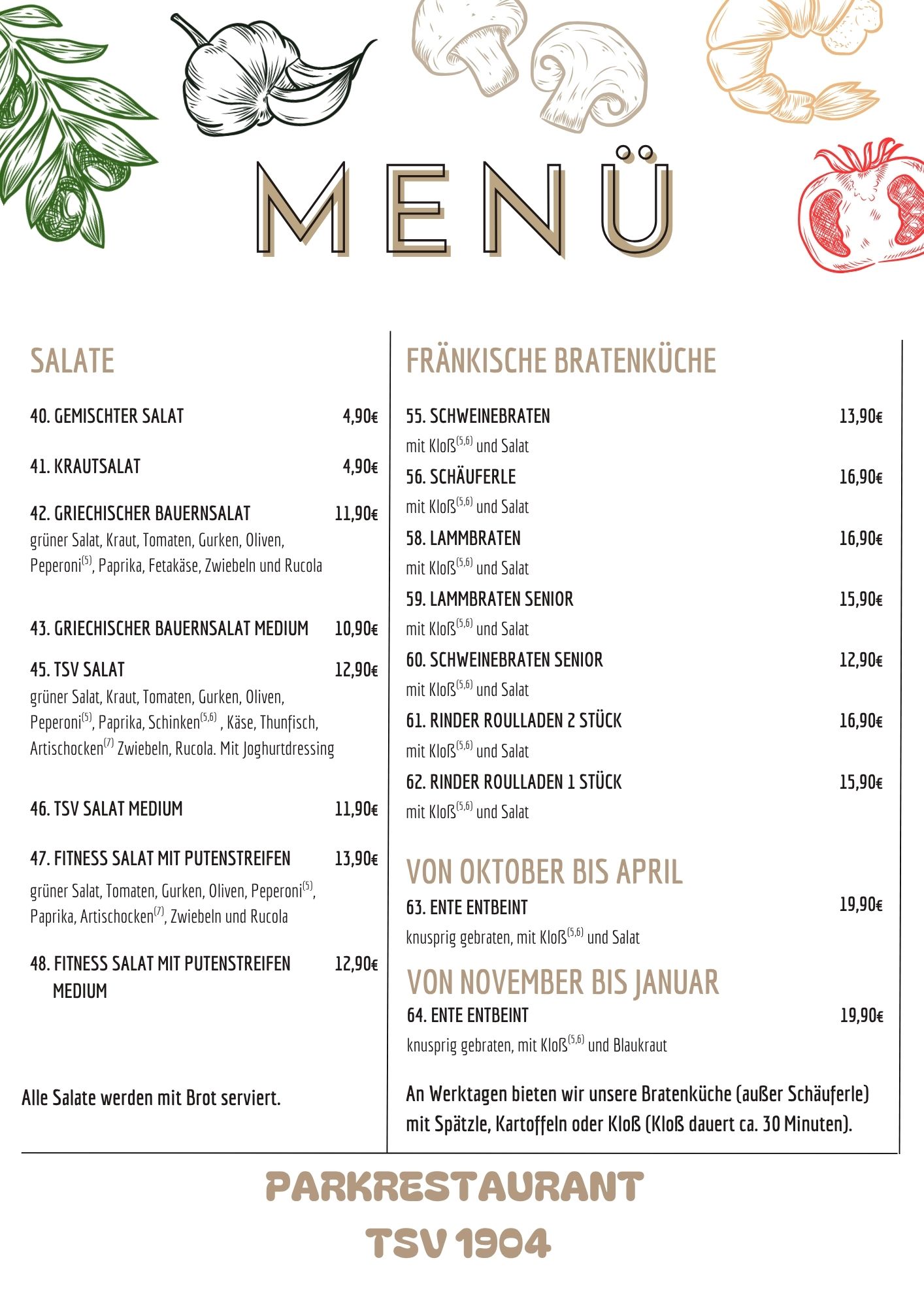 Online Karte Parkrestaurant 1